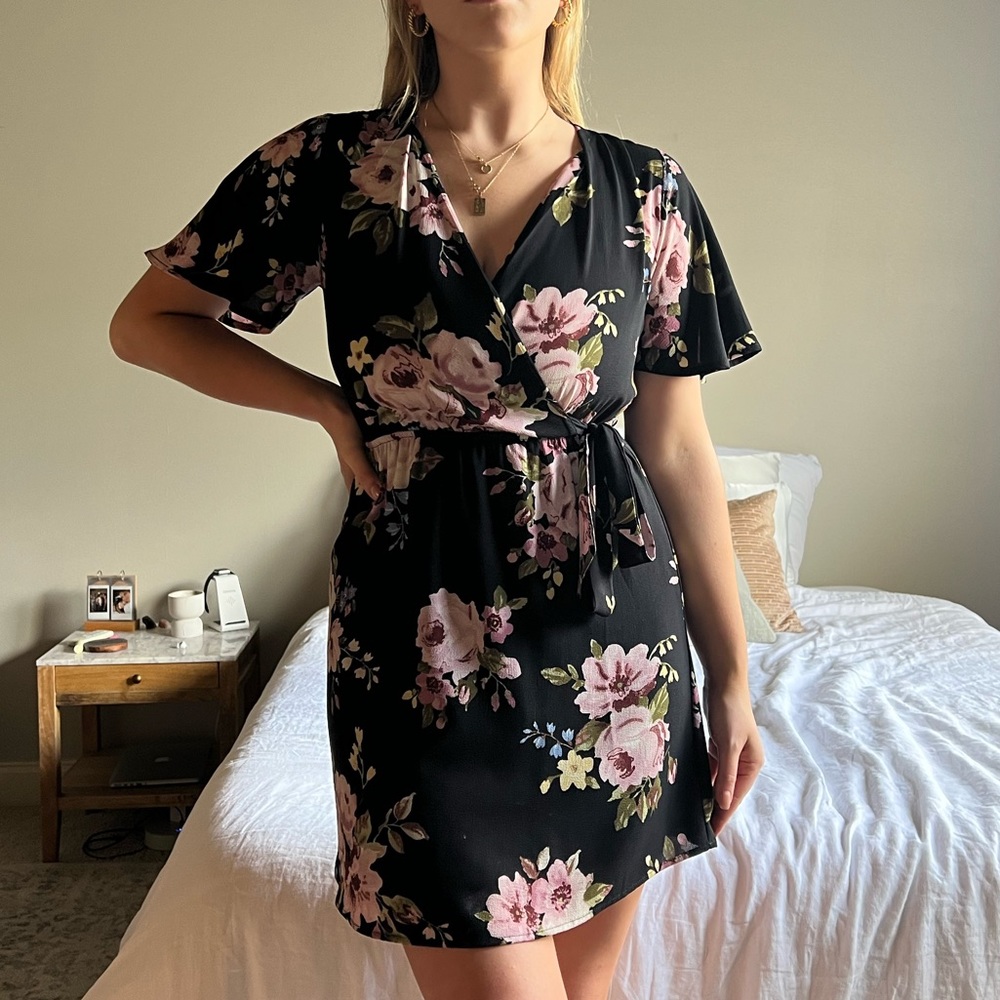 Floral Mini Wrap Dress